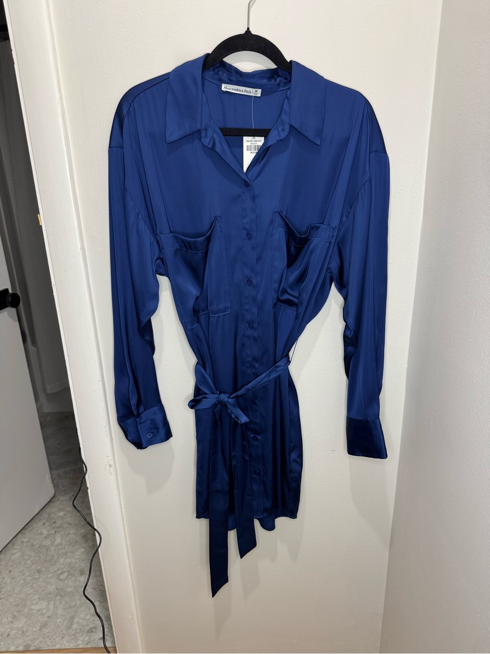 A&F Satin Shirt Dress with Tie Waist